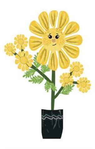 drawing of yellow flower in pot